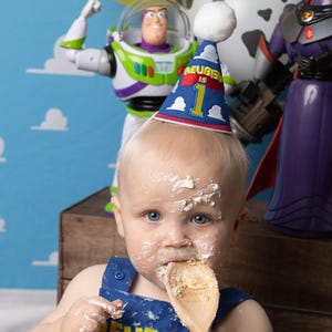 Toy Story 1st Birthday Party Hat - Any Age Birthday Milestone Marker Birthday Hat Photo Prop - Matching Romper and Hat option - 1st 2nd 3rd