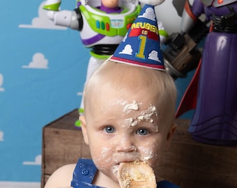 Toy Story 1st Birthday Party Hat - Any Age Birthday Milestone Marker Birthday Hat Photo Prop - Matching Romper and Hat option - 1st 2nd 3rd