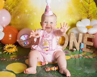 Pink Ruffle Frill Cake Smash Romper 1st Birthday In the Night Upsy Daisy Personalised Cake Smash Birthday Party Photoshoot Outfit