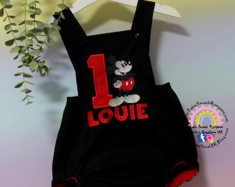 Toon Town Mickey Mouse First Birthday Romper – Embroidered Cake Smash Outfit for Boys