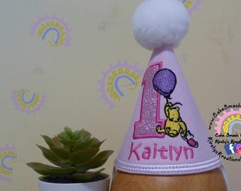 Up up and Away on Pooh's Blustery Day Party Hat - Classic Pooh & Piglet with Big Balloon 1st Birthday Hat|Photo Prop|Girls Party Hat