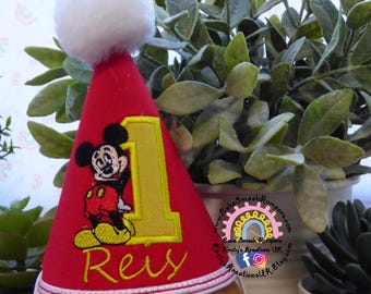 Mickey Mouse Personalised Birthday Party Hat - Red 1st Birthday Milestone Marker Birthday Hat Photo Prop