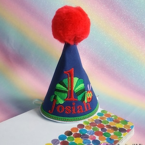 Hungry Caterpillar Birthday Party Hat - 1st Birthday Milestone Marker Birthday Hat Photo Prop - Matching Romper and Hat option