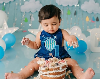Baby Boy Hot Air Balloon 1st Birthday Outfit- Up and Away Cake Smash Romper Birthday Outfit Babies First Bday Romper handmade boys outfit