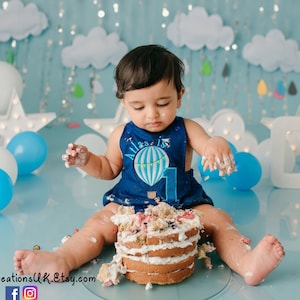 Baby Boy Hot Air Balloon 1st Birthday Outfit- Up and Away Cake Smash Romper Birthday Outfit Babies First Bday Romper handmade boys outfit