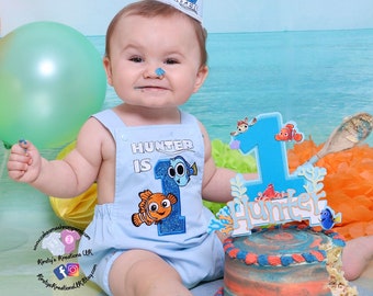 Finding Nemo & Dory Themed Handmade 1st Birthday Cake Smash Romper, Embroidered Disney inspired Romper, Great for Photoshoots And Parties