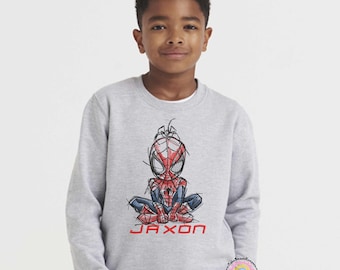 Kids Embroidered Spiderman Sketch Embroidery Sweatshirt or Hoodie