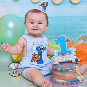 Finding Nemo & Dory Themed Handmade 1st Birthday Cake Smash Romper, Embroidered Disney inspired Romper, Great for Photoshoots And Parties