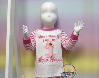 Little Princess When I Wake Up I Will Be Birthday Pj Pyjama Set - Night before Birthday Pijamas Decorated Item 1st 2nd 3rd 4th 5th 6th