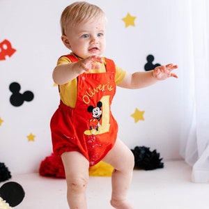 Mickey Mouse First Birthday Outfit Cake Smash Romper. Handmade