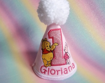 Pooh Bear and Piglet 1st Birthday Hat - Cake Smash Party Hat (Matching Cake Smash Romper also available separately for a complete outfit)