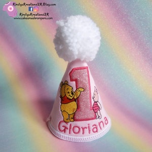 Pooh Bear and Piglet 1st Birthday Hat - Cake Smash Party Hat (Matching Cake Smash Romper also available separately for a complete outfit)