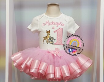 Baby Girls 1st Birthday Bambi Tutu Outfit. Baby Pink Tutu Girls 2nd Birthday Outfit Ribbon Tutu Glitter Disney Birthday Tutu Cute Outfit