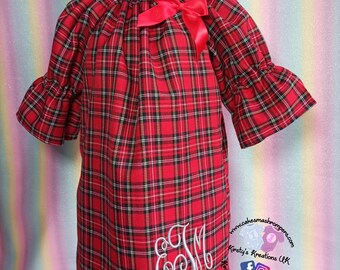 Monogrammed Christmas Dress - Bonnie Tartan Dress Handmade in Loch Lomond with Ribbon Bow Detail Puff Sleeve Christmas Day New Year Outfit