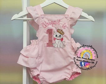 Marie Cake Smash Romper - Handmade 1st Birthday Outfit - personalised, embroidered, ideal photoshoot outfit for girls with frills & glitter