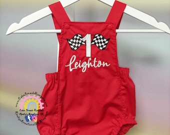 Fast One Handmade Cake Smash Romper First Birthday Outfit Embroidered 1st Bday Growing Up 2 Fast Romper Sunsuit Race Flag Chequered Flag