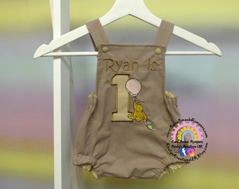 Neutral Classic Winnie the Pooh Linen 1st Birthday Outfit - Handmade Cake Smash Romper Outfit Photo Prop Luxury Unisex  Piglet Blustery Day