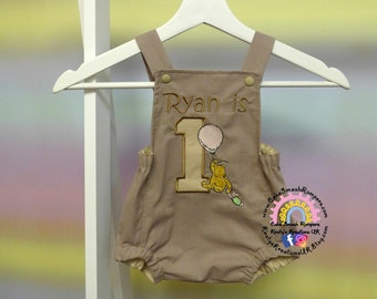 Neutral Classic Winnie the Pooh Linen 1st Birthday Outfit - Handmade Cake Smash Romper Outfit Photo Prop Luxury Unisex  Piglet Blustery Day
