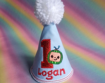 Baby Cocomelon 1st Birthday Party Hat - Cake Smash Birthday Hat (Matching Cake Smash Romper also available separately for a complete outfit)