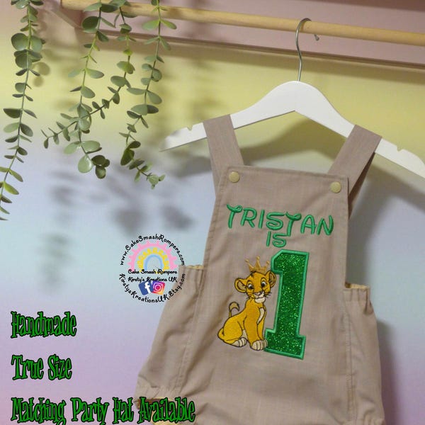 Simba Safari Cake Smash Romper: Embroidered Lion King First Birthday Outfit