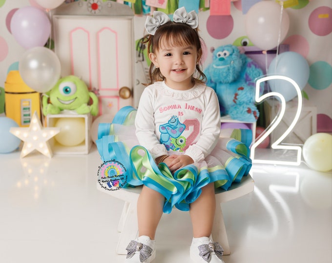 Featured listing image: Luxury Little Girls Monsters Inc Birthday Tutu Personalised Embroidered Outfit and Pink Ribbon Trim Tutu Set 1st 2nd 3rd 4th Mike Sully Boo