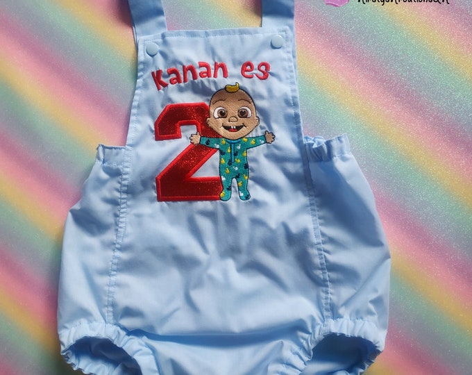 Matching Party Hat also available. ideal photo prop for 1st /& 2nd Birthdays Handmade Cake Smash Romper Cocomelon Baby JJ Birthday Outfit