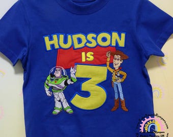 Toy Story Inspired Embroidered Birthday Tee Shirt Cowboy and Spaceman Birthday Themed Cotton T-shirt Personalised Toy Style Story Boy