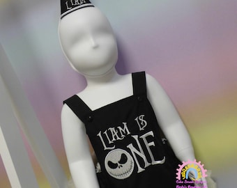 Handmade Cake Smash Romper with Jack Skellington Inspired Halloween Birthday Design - Luxury Bespoke Personalised boys 1st Birthday Outfit