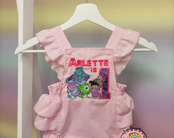 Monsters Inc Cake Smash Romper Gorgeous 1st Birthday Outfit Handmade Personalised Embroidered Baby Birthday Outfit Mike Sully Boo 90s theme