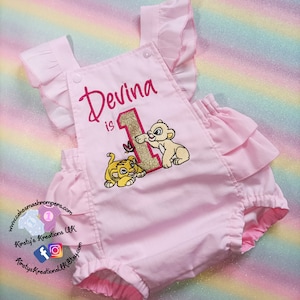 Nala & Simba Cake Smash Romper - Embroidered Lion King Inspired Baby Girl First Birthday Outfit Photoshoot Sunsuit Baby 1st Birthday UK 12m