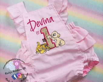 Nala & Simba Cake Smash Romper - Embroidered Lion King Inspired Baby Girl First Birthday Outfit Photoshoot Sunsuit Baby 1st Birthday UK 12m