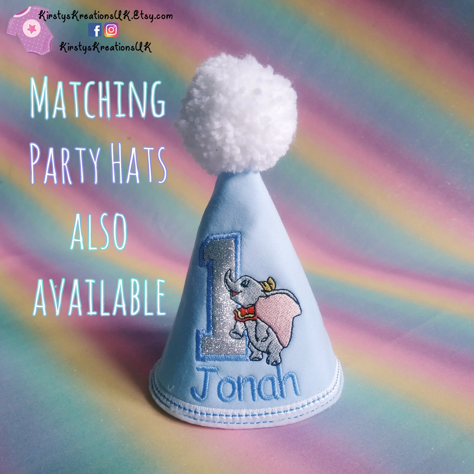 Elephant Dumbo Birthday Cake Smash Outfit Handmade Personalised embroidered 1st birthday romper ideal parties Matching Hat also available