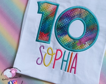 Psychedelic Retro 90s Multi Colour Birthday T-Shirt Embroidered Shirt  Birthday Personalised Birthday Shirt Prop FREE DELIVERY