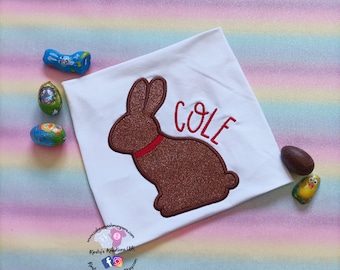 Chocolate Bunny Easter T-Shirt Embroidered Shirt Age 1/2/3/4/5/6/7/8/9/10/11/12 Easter Gift Personalised Birthday Shirt Prop FREE DELIVERY