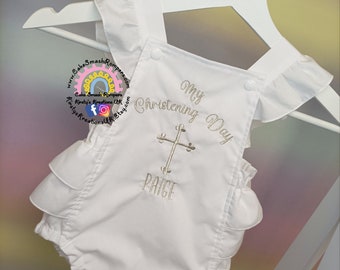 My Christening Day Handmade Party Romper - Personalised Embroidered Romper -