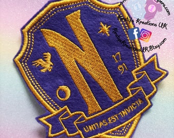 Embroidered School Never More Wednesday Fan Art Iron on Sew On Badge for Clothes, Bags, Sweatshirts - Cosplay Addams Family Inspired