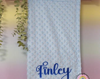 Personalised Minky Fleece Bubble Dot Baby Blanket Embroidered Monogram Name