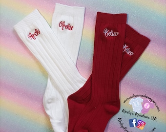 Embroidered Personalised Children's Christmas Believe in Christmas Magic Socks - Red or White Cotton Sock with Christmas Phrase or Name