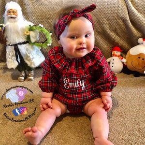 Christmas Tartan Plaid Romper: Handmade Ruffle Collar Outfit