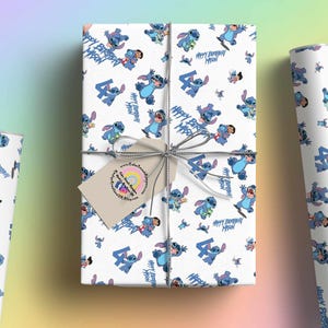 Luxury Gift Wrap - Disney Stitch Themed Wrapping Paper for Any Age Birthday.  Classic Experiment 626 Gift Wrapping Paper Personalised