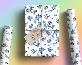 Luxury Gift Wrap - Disney Stitch Themed Wrapping Paper for Any Age Birthday.  Classic Experiment 626 Gift Wrapping Paper Personalised