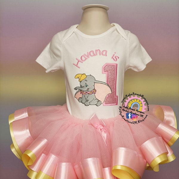 Tenue d'anniversaire Tutu rose Dumbo pour bébé fille. Bébé tutu rose 1er anniversaire filles 2e tenue d'anniversaire. Ruban Tutu Glitter Sparkle 3 4 5