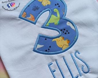 Dinosaur Birthday T-Shirt Embroidered Shirt with Birthday Number 1st/2nd/3rd/4th Birthday Personalised Birthday Shirt Smash UK prop d
