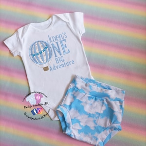 ONE Big Adventure Up up and Away 1st Birthday Tshirt Personalised Birthday Shirt First Birthday Hot Air Balloon Adventure Awaits Bummie Set