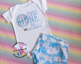 ONE Big Adventure Up up and Away 1st Birthday Tshirt Personalised Birthday Shirt First Birthday Hot Air Balloon Adventure Awaits Bummie Set