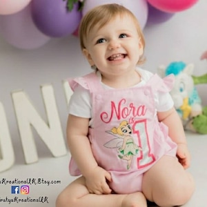 Tinkerbell 1st Birthday Romper Outfit - Ideal For Cake Smash Photoshoots & Parties. Handmade Personalised Frilled Romper