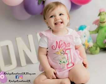 Tinkerbell 1st Birthday Romper Outfit - Ideal For Cake Smash Photoshoots & Parties. Handmade Personalised Frilled Romper