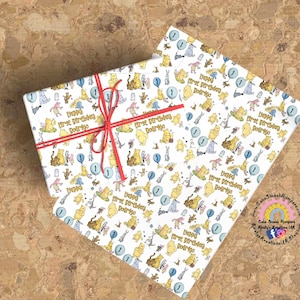 Carta da regalo di lusso classica con tema Winnie the Pooh e i suoi amici, per qualsiasi età, motivo ripetuto, monogramma, personalizzata, stampata nel Regno Unito