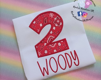 Red Paisley Print Cowboy CowGirl Birthday T-Shirt Embroidered Shirt with Birthday Number or Initial Personalised Birthday Shirt Smash UK