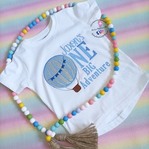ONE Big Adventure Up up and Away 1st Birthday Tshirt - Personalised Birthday Shirt First Birthday Boy Hot Air Balloon Adventure Awaits